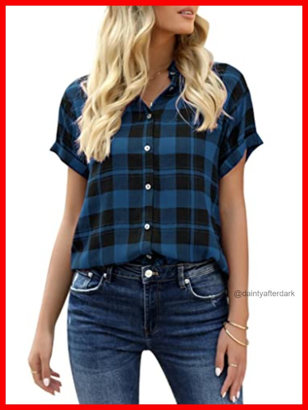 Women's Plaid Short Sleeve Button Down Shirt Casual Summer Blouse